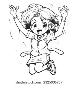 anime character ,Black and white coloring pages for kids, simple lines ,kawaii anime cute illustration drawing clip art character, vector  