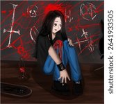 anime character girl,cartoon illustration in room.Avatar