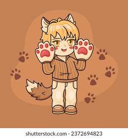 Anime chibi boy with animal ears and tail.