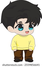 Anime chibi boy standing character vector