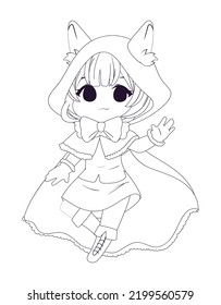 anime chibi female in costume halloween, linear style