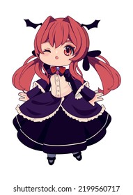 Anime Chibi Girl In Black Dress