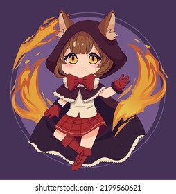 Anime Chibi Girl In Costume For Halloween