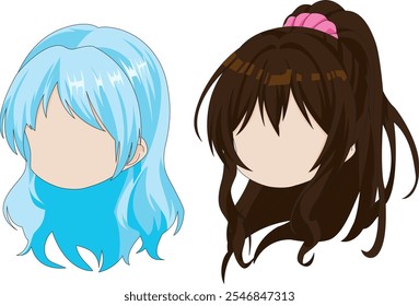 Anime chibi girl hairstyles set vector