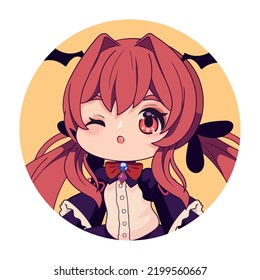 Anime Chibi Girl Portrait Isolated Icon