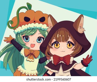 Anime Chibi Girls Character In Costumes