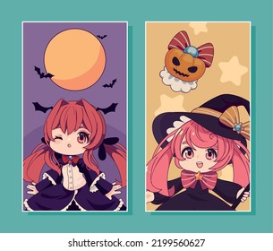 Anime Chibi Girls Halloween Banners