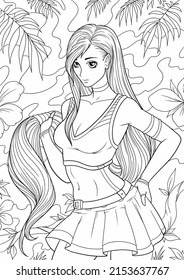 Anime coloring book for girls. Vector illustration. Coloring books for adult