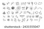 Anime comic emoticon element graphic effects hand drawn doodle vector illustration set isolated on white background. Cartoon style manga doodle line expression scribble anime mark collection.