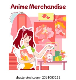 Anime culture. Otaku or geek lifestyle, popular japanese cartoons or manga fan. Asian character . Entertaining and creative hobby or subculture. Flat vector illustration