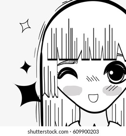 anime cute beautiful woman with stars