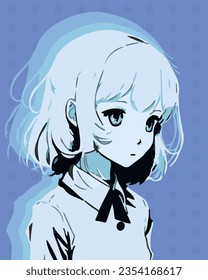 Anime Cute Girl. Blue Colors.