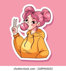 Anime cute kawaii girl character manga carton avatar concept. Vector graphic design illustration
