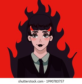 Anime demon girl character in the suit with necktie.