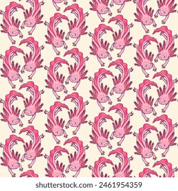 Anime design tileable of axolotl ajolote colors form seamless pattern set. vector design for paper, cover, fabric, interior decoration and other users.