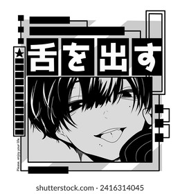 Anime design for tshirt white. The writing on the picture is "shitawodasu" in Japanese, which means sticking out your tongue.
