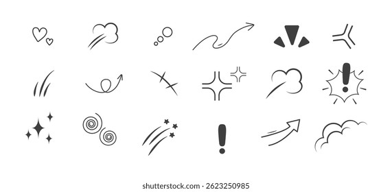 Anime Emoción efecto colección. Doodle manga gran conjunto. Símbolos de emoción de carácter. Ilustración vectorial.