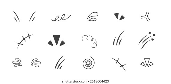 Anime Emoción efecto colección. Marca de emoción. Las estrellas sobrecargan las emociones del anime. Ilustración vectorial dibujada a mano.