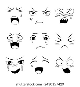 Anime emotion effect. A set of doodle illustrations of different emotions in anime style.