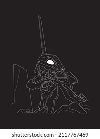 Anime Evangelion Robot Eva 01 Black and White Vector