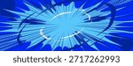 Anime explosion background with radial burst. Comic book style blue backdrop with dynamic speed lines, halftone dots and energetic motion rays for manga action scenes
