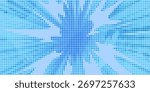 Anime explosion radiating bright blue energy beams outward from center. Comic style burst with dynamic motion, sharp rays on bright halftone background for manga battle scenes and superhero action.