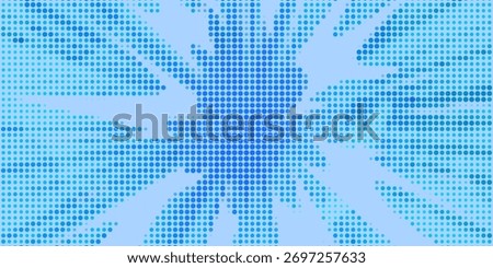 Anime explosion radiating bright blue energy beams outward from center. Comic style burst with dynamic motion, sharp rays on bright halftone background for manga battle scenes and superhero action.