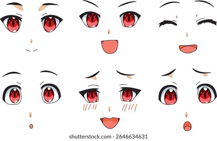 Anime Expression Front View Girl Facial Look Vector