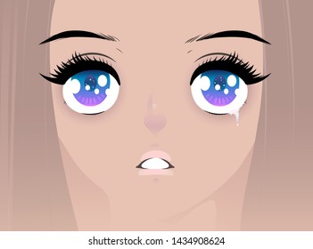 Anime eyes crying, cute, sparkling and dazzling hand draw illustration