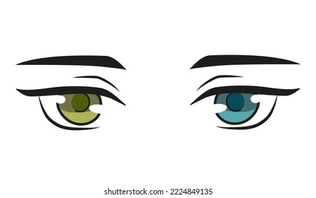 Anime eyes of different colors: blue and green. Manga eyes, simple vector illustration isolated on white background.