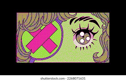 Anime eyes in pixel art style for poster or t-shirt design.