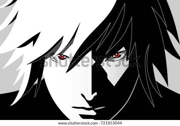 アニメの目 白黒の背景に赤い目 アニメは漫画の顔を見る ベクターイラスト のベクター画像素材 ロイヤリティフリー