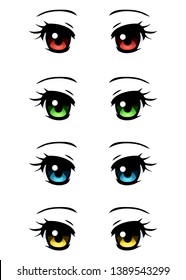 Anime eyes. Set of colorful anime girlish eyes isolated on white