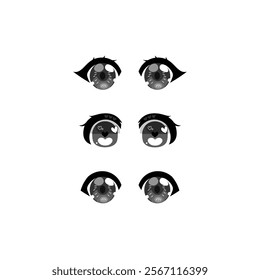 Anime eyes with various models cartoon, digital art illustration.