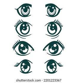 Anime eyes vector cartoon set isolated on a white background.