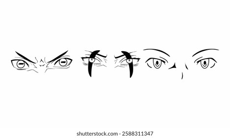 anime eyes vector design pattern in black and white colors