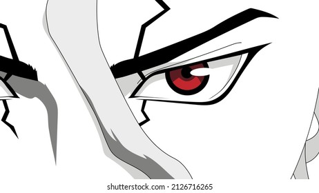 Anime face in black and white. Manga character in japanese style