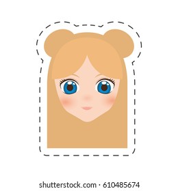 anime face girl cartoon - cut line vector illustration eps 10