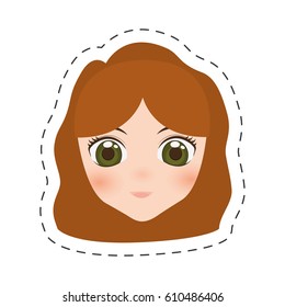 anime face girl cartoon - cut line vector illustration eps 10
