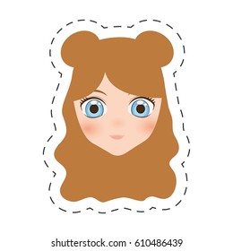 anime face girl cartoon - cut line vector illustration eps 10