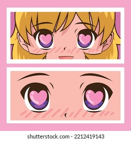 anime face hearts eyes close up