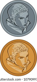 Anime face isolated looking like coins in silver and gold