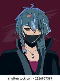 Anime face ninja style. manga anime. Ninja style cartoon face for display Picture, profile, banner. Cartoon character.