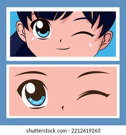 anime face wink eye close up