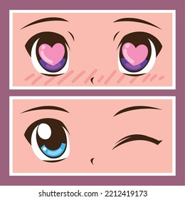 anime faces closeup, vector style