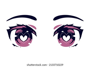 anime female eyes with hearts