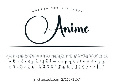 Anime-Schriftart und Alphabet Satz von Vektor-Kalligrafie Buchstabe a b c d Skript Schriftart einzelne Buchstaben