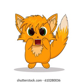 Anime Fox. Vector illustration of a scared fox sticker. Emotion scared fox.