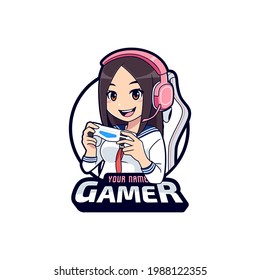 Anime gamer girl mascot cartoon character for gaming or streamer logo