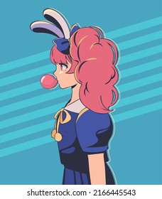 anime girl with bubble gum, design